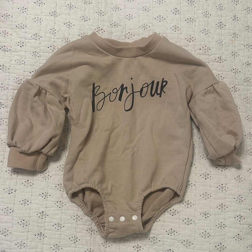 Bonjour Puff-Sleeve Baby One-Piece - Taupe